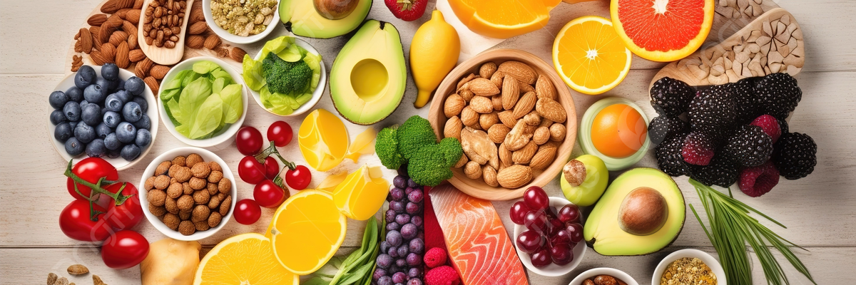 Healthy Diet Rainbow - Fresh Fruits, Vegetables, Nuts, Fish