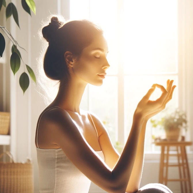 A woman meditating for beauty and health wellness